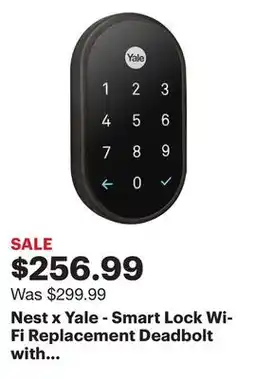Best Buy Nest x Yale - Smart Lock Wi-Fi Replacement Deadbolt with App/Keypad/Voice assistant Access - Black Suede offer