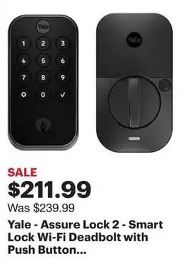 Best Buy Yale - Assure Lock 2 - Smart Lock Wi-Fi Deadbolt with Push Button Keypad | Key Access - Black Suede offer