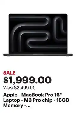 Best Buy Apple - MacBook Pro 16 Laptop - M3 Pro chip - 18GB Memory - 18-core GPU - 512GB SSD - Space Black offer