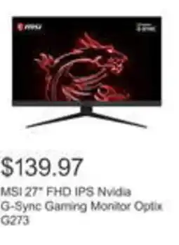 Costco MSI 27" FHD IPS Nvidia G-Sync Gaming Monitor Optix G273 offer