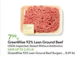 Publix GreenWise 92% Lean Ground Beef offer