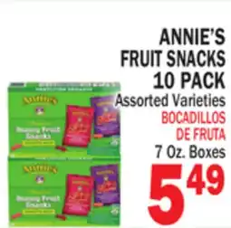 Bravo Supermarkets ANNIE'S FRUIT SNACKS 10 PACK offer