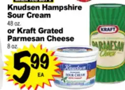 Superior Grocers Knudsen Hampshire Sour Cream 48 oz or Kraft Grated Parmesan Cheese 8 oz offer