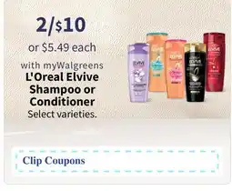 Walgreens L'Oreal Elvive Shampoo or Conditioner offer