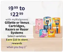 Walgreens Gillette or Venus Cartridges, Razors or Razor Systems offer