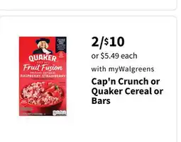 Walgreens Cap'n Crunch or Quaker Cereal or Bars offer