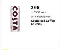 Walgreens Costa Iced Coffee or Drink offer