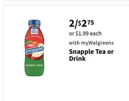 Walgreens Snapple Tea or Drink offer