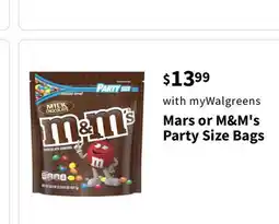 Walgreens Mars or M & M' s Party Size Bags offer