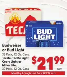 Vallarta Supermarkets Budweiser or Bud Light offer