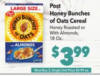 Vallarta Supermarkets Post Honey Bunches of Oats Cereal offer