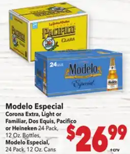 Vallarta Supermarkets Modelo Especial Corona Extra, Light or Familiar, Dos Equis, Pacifico or Heineken offer