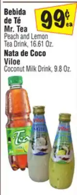 El Super Mr. Tea Peach and Lemon Tea Drink, 16.61 Oz. Nata de Coco Viloe Coconut Milk Drink, 9.8 Oz offer