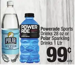 Super King Markets Powerade Sports Drinks 28 oz or Polar Sparkling Drinks 1 Ltr offer