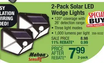 Menards Patriot Lighting Solar Motion Sensor LED Wedge Flood Light 2-Pack offer