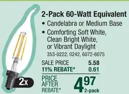 Menards Sylvania TruWave 60-Watt Equivalent B10 E12 Soft White Dimmable LED Light Bulb - 2 Pack offer