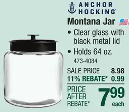 Menards Anchor Hocking Montana Jar with Black Metal Lid - 64 Ounces offer