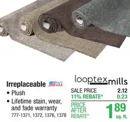 Menards Looptex Mills Irreplaceable Smoky Brown Plush Carpet 12 ft. Wide offer