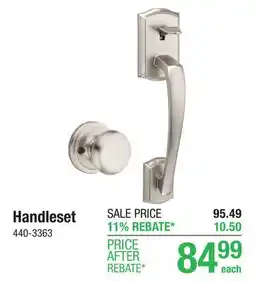 Menards Kwikset Prescott Satin Nickel Door Handle Grip with Juno Knob offer