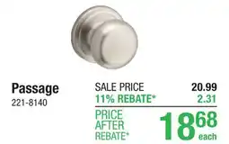 Menards Kwikset Juno Satin Nickel Hall & Closet Passage Door Knob offer