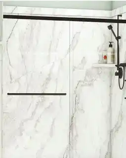 Menards FlexStone Royale 60W x 32D x 80H Calypso Shower Kit with Right Drain (4-Piece) offer