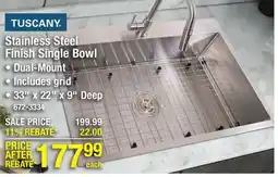 Menards Tuscany Torsten Dual Mount 33 Stainless Steel 1-Hole Single Bowl Kitchen Sink offer