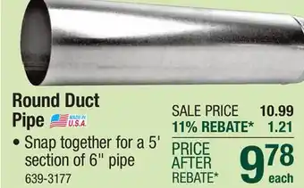 Menards Heating & Cooling Products 6 x 60 30 Gauge Round Metal Duct Pipe offer