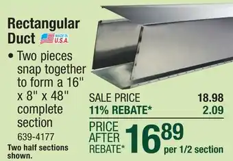 Menards Heating & Cooling Products 8 x 16 x 48 26 Gauge Rectangular Metal Duct Pipe (Half Section) offer