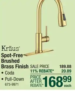 Menards Kraus Coda One-Handle Pull-Down Spot-Free Brushed Brass Kitchen Faucet offer