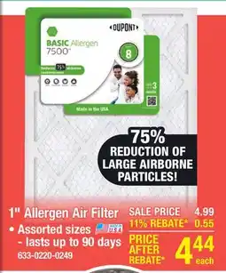 Menards DuPont Basic 16 x 20 x 1 MERV 8 Pleated Air Filter offer