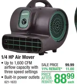 Menards Masterforce 1/4 HP 1600 CFM Air Mover offer