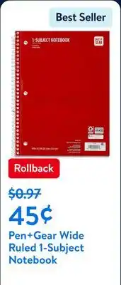 Walmart Pen+Gear Wide Ruled 1-Subject Notebook offer