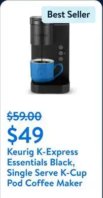 Walmart Keurig K-Express Essentials Black, Single Serve K-Cup Pod Coffee Maker offer