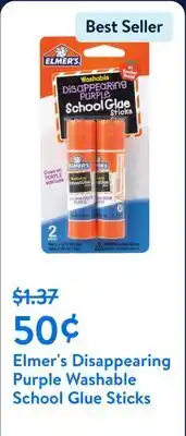 Walmart Elmer's Disappearing Purple Washable School Glue Sticks offer