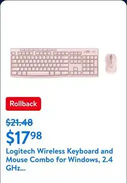 Walmart Logitech Wireless Keyboard and Mouse Combo for Windows, 2.4 GHz Wireless, Compact Mouse, Rose offer