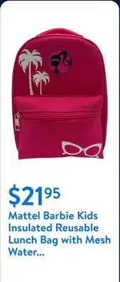 Walmart Mattel Barbie Kids Insulated Reusable Lunch Bag with Mesh Water Bottle Pocket and Handle offer