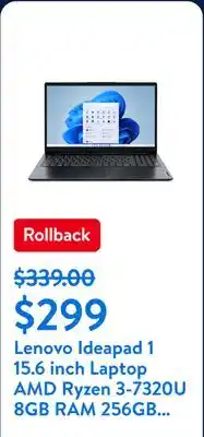 Walmart Lenovo Ideapad 1 15.6 inch Laptop AMD Ryzen 3-7320U 8GB RAM 256GB SSD Abyss Blue offer