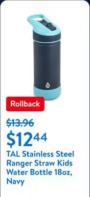Walmart TAL Stainless Steel Ranger Straw Kids Water Bottle 18oz, Navy offer