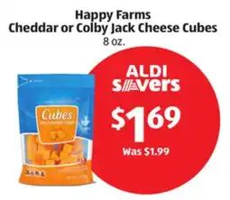 Aldi Happy Farms Cheddar or Colby Jack Cheese Cubes offer