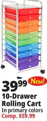 Ocean State Job Lot Leader 10-Drawer Rolling Craft Cart offer