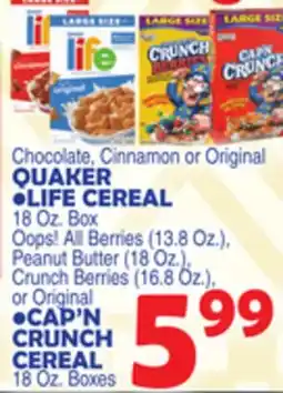 Bravo Supermarkets QUAKER LIFE CEREAL offer