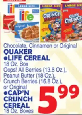 Bravo Supermarkets QUAKER LIFE CEREAL offer