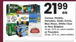 ACME Corona, Modelo, Heineken, Stella Artois, Blue Moon, White Claw or New Belgium 12-pk., 12 fl. oz., select varieties or Founder offer