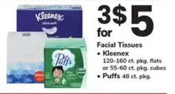 ACME Facial Tissues Kleenex 120-160 ct. pkg. flats or 55-60 ct. pkg. cubes , Puffs 48 ct. pkg offer