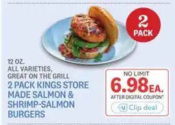 Kings Food Markets 2 PACK KINGS STORE MADE SALMON & SHRIMP-SALMON BURGERS offer