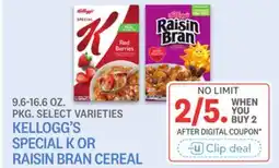 Kings Food Markets KELLOGG'S SPECIAL K OR RAISIN BRAN CEREAL offer