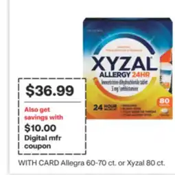CVS Allegra 60-70 ct. or Xyzal 80 ct offer