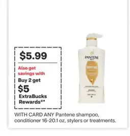 CVS ANY Pantene shampoo, conditioner 16-20.1 oz, stylers or treatments offer