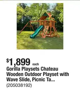 The Home Depot Gorilla Playsets Chateau Wooden Outdoor Playset with Wave Slide, Picnic Table, Rock Wall, Sandbox, and Backyard Swing Set Acc offer