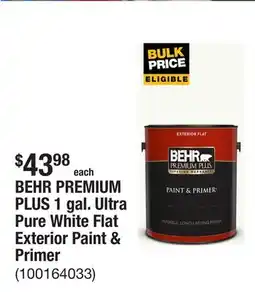 The Home Depot BEHR PREMIUM PLUS 1 gal. Ultra Pure White Flat Exterior Paint & Primer offer